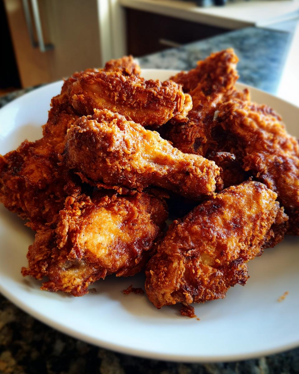 A pile of perfectly cooked, crispy, golden-brown fried chicken wings served on a white plate.