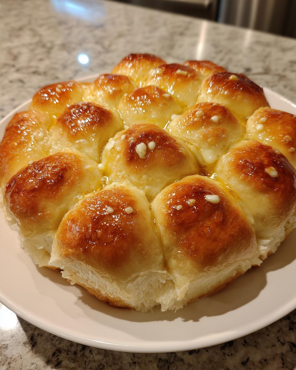 A cluster of golden brown sourdough discard rolls baked together and glistening with melted butter.