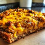 Close-up of a piece of toast topped with a savory, meaty mixture and melted cheddar cheese, representing the hanky panky recipe.