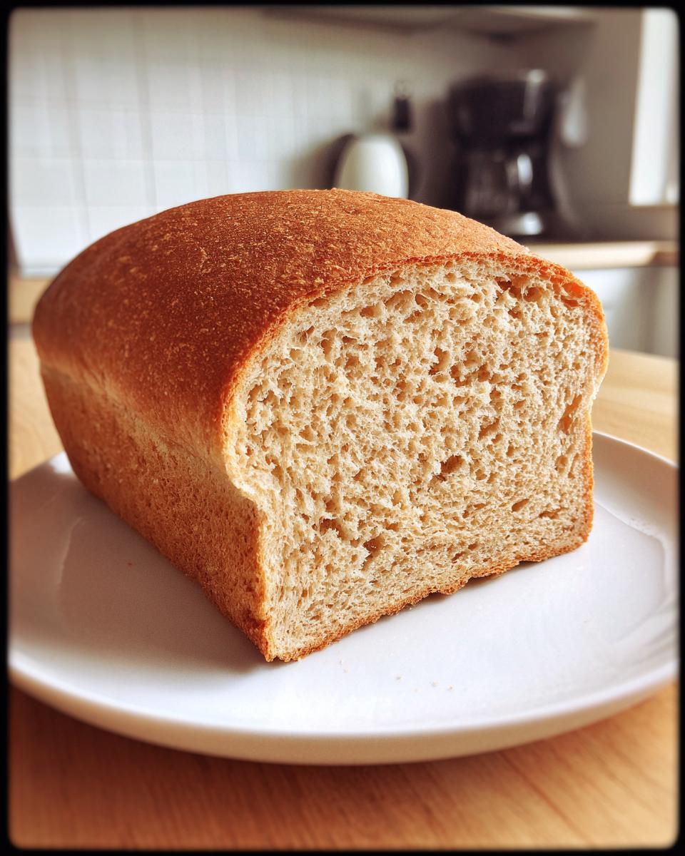A freshly baked loaf of whole wheat bread, sliced to show its soft, even crumb texture.