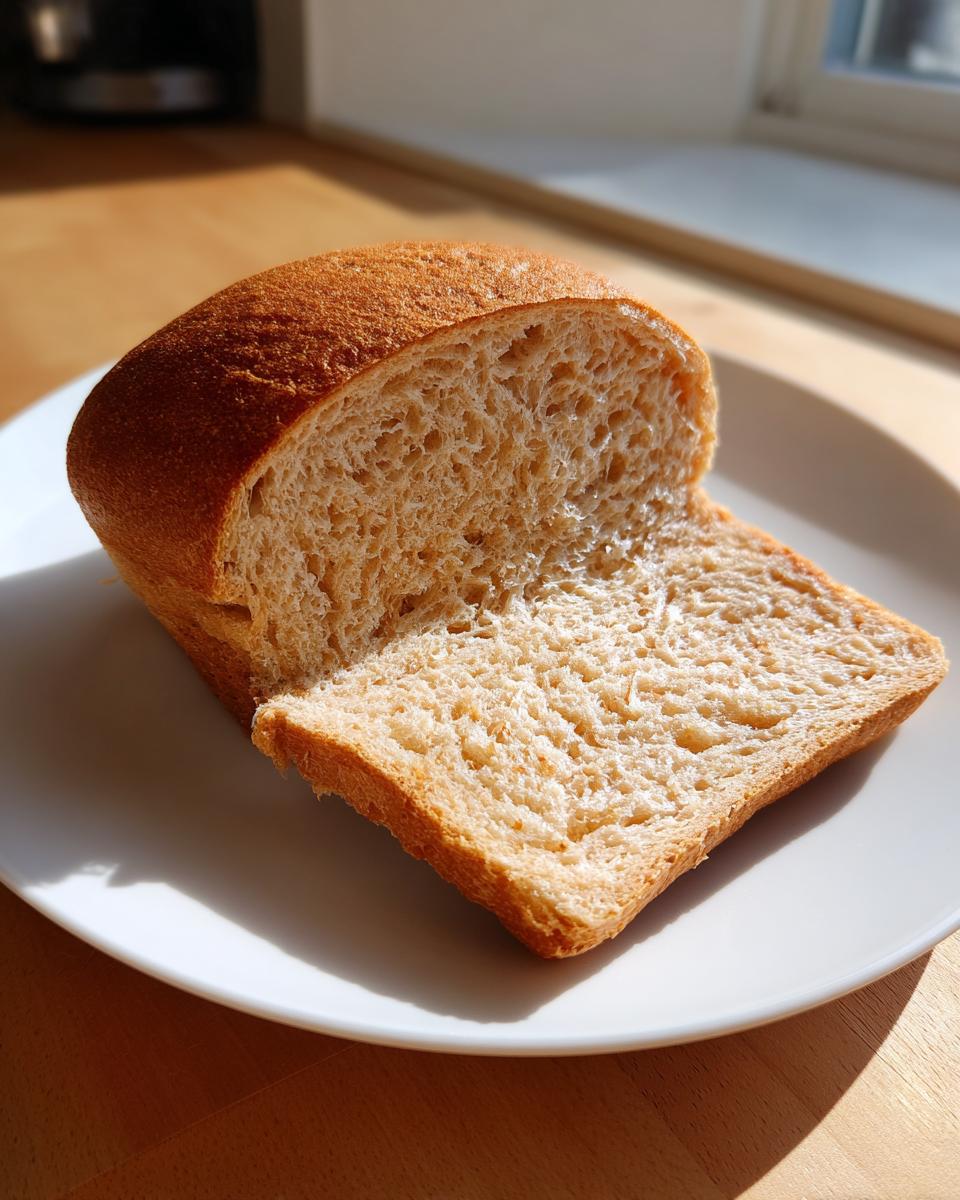 A loaf of soft whole wheat bread, sliced open to show the light, airy crumb texture.